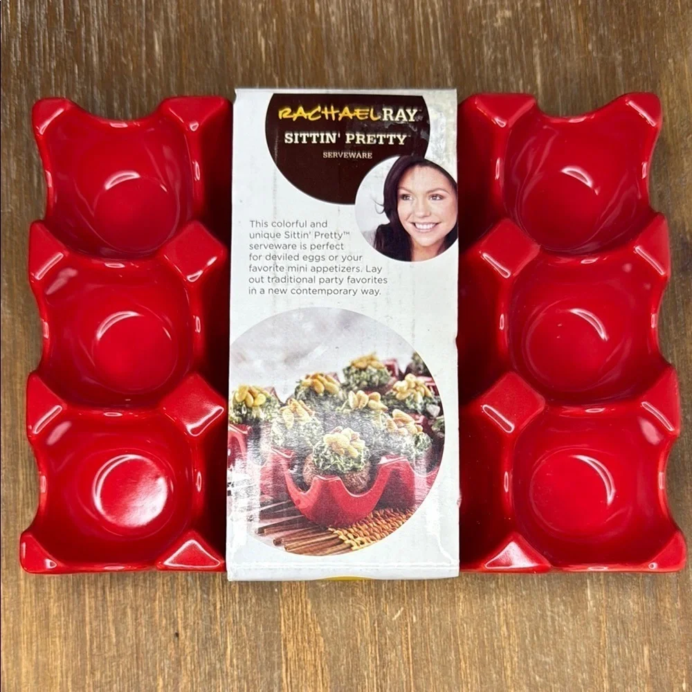 Rachael Ray Sittin’ Pretty NWT Red Stoneware Serveware 12 Hole Platter